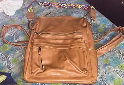 Modern+Chic Brielle Convertible Backpack Brown Vegan Leather w/Shoulder Strap