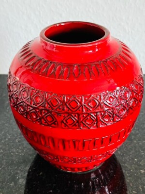 ALDO LONDI VASE / BITOSSI KERAMIK / ROT / ITALY / 60er MID CENTURY