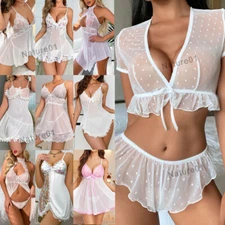 Sexy Lingerie Womens Sheer Lace Nightwear Bride Chemise Wedding Sleepwear Thong