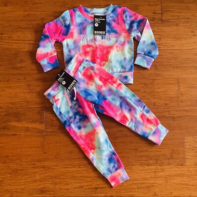 Bonds Girls Digi Sweats Tie Dye Pullover Jumper Pants Tracksuit