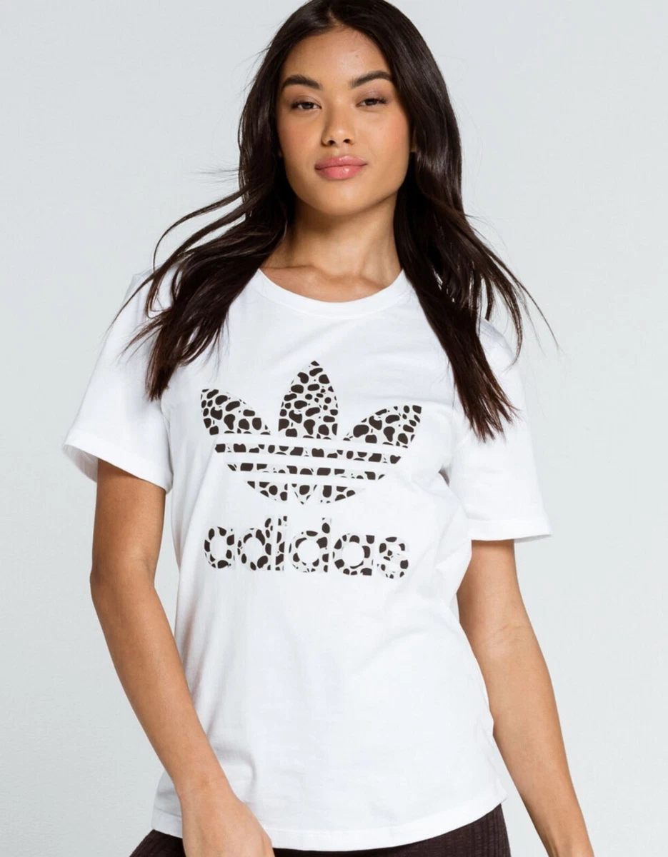 NEW WOMENS ADIDAS ORIGINALS LEOPARD TREFOIL TEE SHIRT SIZE MEDIUM