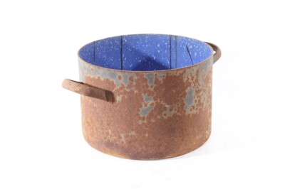 Old Enamel Cooking Pot Handle Kitchen Vintage Decor Planting Bowl