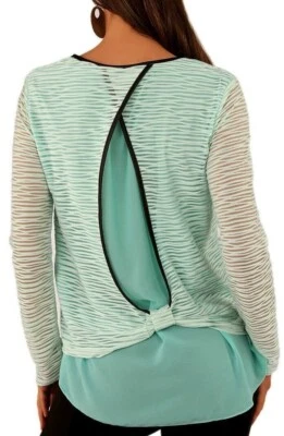 Sexy Damen Lagen Bluse Shirt Chiffon Transparent Streifen 34/36/38 TOP mint - Bild 1 von 4