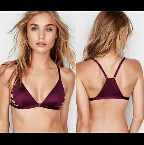 Victoria's Secret Bralette Long Line Plunge Lila Satin Träger BH Gr. S - Bild 1 von 4