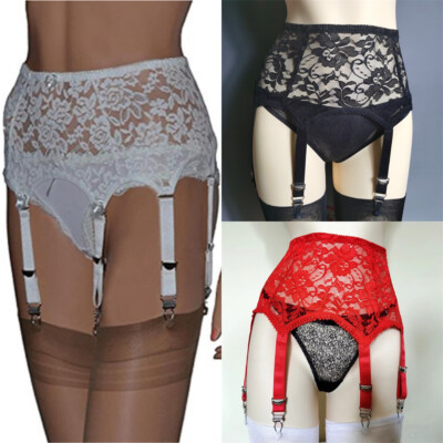 Adjustable Hollow Lace Floral Garter Belt with 6 Straps Metal Clasp  Lingerie