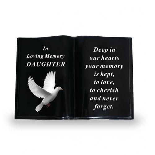 Graveside Plaque Memorial Black Book With Dove Remembrance Ornament - Daughter