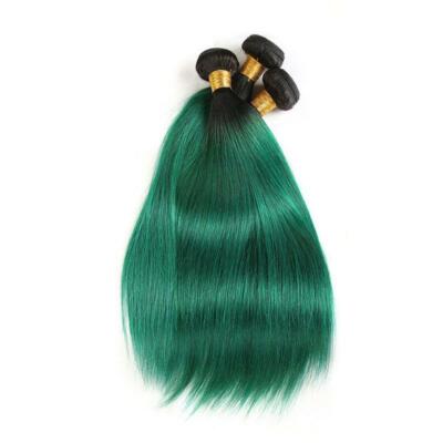 12A 18+20+22 BRAZILIAN VIRGIN HUMAN HAIR STRAIGHT 1B/GREEN 2TONE ROOT OMBRE 300g