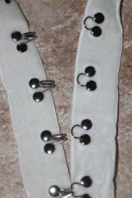 22'' remnant white* stretch Velvet jumbo rivet SILVER hook eye tape 1.75'' wide