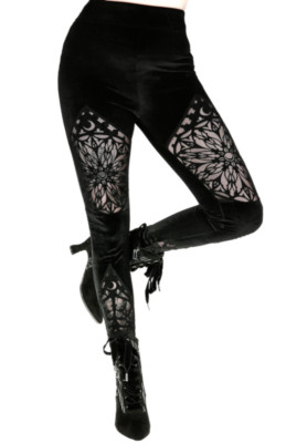 Leggings Restyle Moon Mond Gothic Nugoth schwarz Mond Samt Witchy Pagan