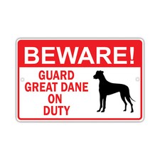 Beware Guard Great Dane Dog On Duty Owner Novelty Aluminum Metal Sign