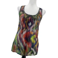 Trina Turk Tank Top Women's P 0 XS Silk Blend Festival Rainbow Tie Dye Artsy