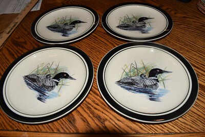 Folkcraft Stoneware Loon Lake Scotty Z SET OF 4 Salad Dessert Plates -. 8 1/2''