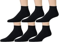 6 Units of Kids Cotton Quarter Ankle Socks In Black Size 4-6 - Boys Ankle Sock