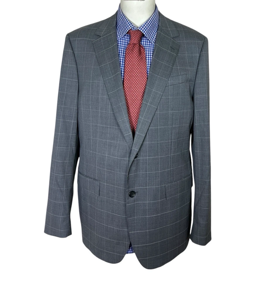 Bonobos Suit Two Piece Gray Windowpane Wool Jacket 44L Pants 38X37 Flat Front. - Image 2 of 4