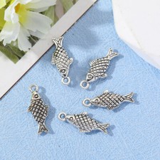 BLUK 100Pcs Fish Charms DIY Jewelry Making Pendants Antique Silver