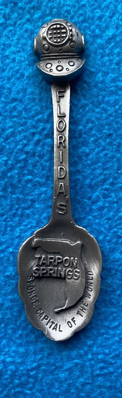 FLORIDA TARPON SPRINGS PEWTER SPOON "SPONGE CAPITAL OF THE WORLD" NAUTICAL DIVER
