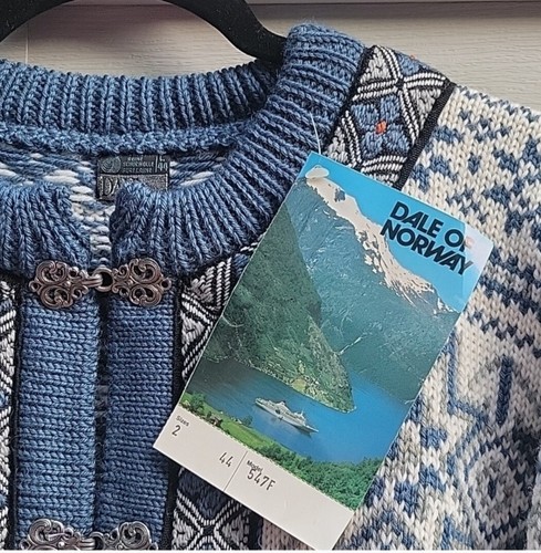 Vintage Dale Of Norway Wool Knit Cardigan Sweater Size 44 Fair Isle New With Tag - Picture 3 of 19