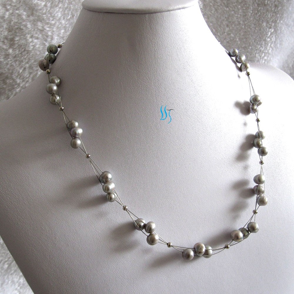 Pearl Mix Malti Chain Necklace （Silver） 3407031-5.jpg