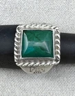 Vintage Southwestern Sterling Silver Malachite Ring Rope Bezel Design Size 8