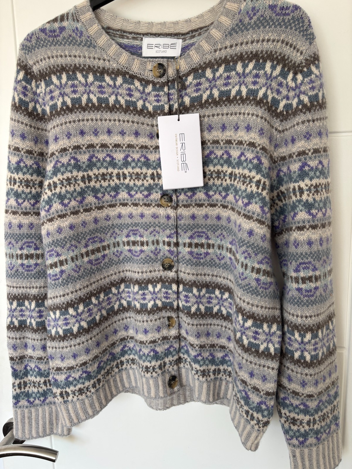 Eribe Cardigan L Fair Isle Wool Knit Scotland Button Nordic Pattern NWT image 6