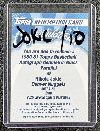 NIKOLA JOKIC 2025-26 TOPPS CHROME UPDATE 1980-81 AUTO BLACK GEO REFRACTOR /10