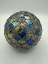 Decorative Blue Sliver  Glass  Mosaic Ball/  Sphere 4”- Mirror Bottom
