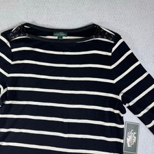 NWT Lauren Ralph Lauren Lg Striped Dress Navy & White No Belt Coastal Nautical