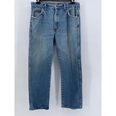 trestresbienブルー38 RUSTLER Men's Blue Vintage Denim Distressed Straight-Leg Jeans SZ