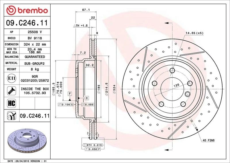 Brake Disc BMW 1 (E81) 130 i 09.C246.11 - Image 2 of 2