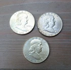 Lot of 3 90% Silver U.S.A. Franklin Half Dollars 1961-P, 1962-P, 1962-D