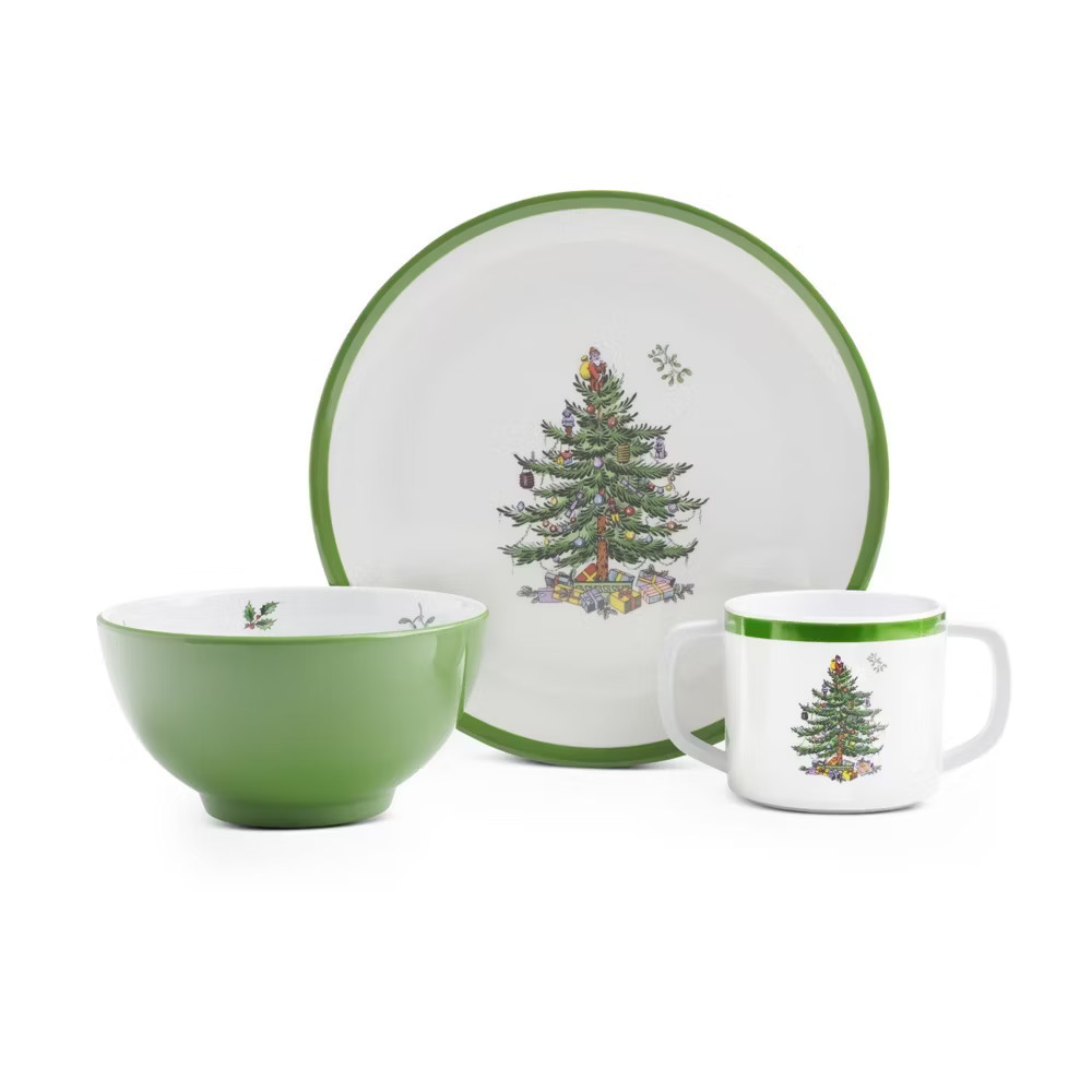 Spode Christmas Tree 3-Piece Melamine Dinnerware Set - 8'' Plate, 5'' Bowl