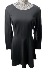 Lulus NWT Size Medium Black Long Sleeve Ponte Knit Skater Dress