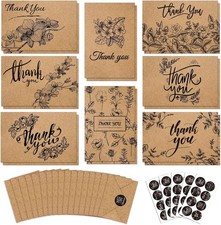 Thank You Cards, 144 Bulk Brown Kraft Note Cards with Envelopes & Stickers, 8 El