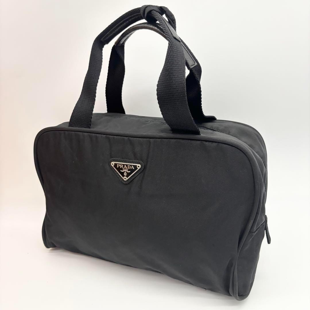 Prada black nylon cadena handbag with triangle logo plate from Japan