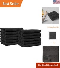 Cotton Washcloths for Face, Soft, Absorbent, 12-Pack, Black, 12 Inch x 12 Inch