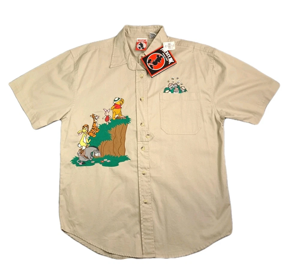 Camisa safári bordada vintage Mickey Inc. Disney Winnie the Pooh com botões nova com etiquetas - Imagem 2 de 4