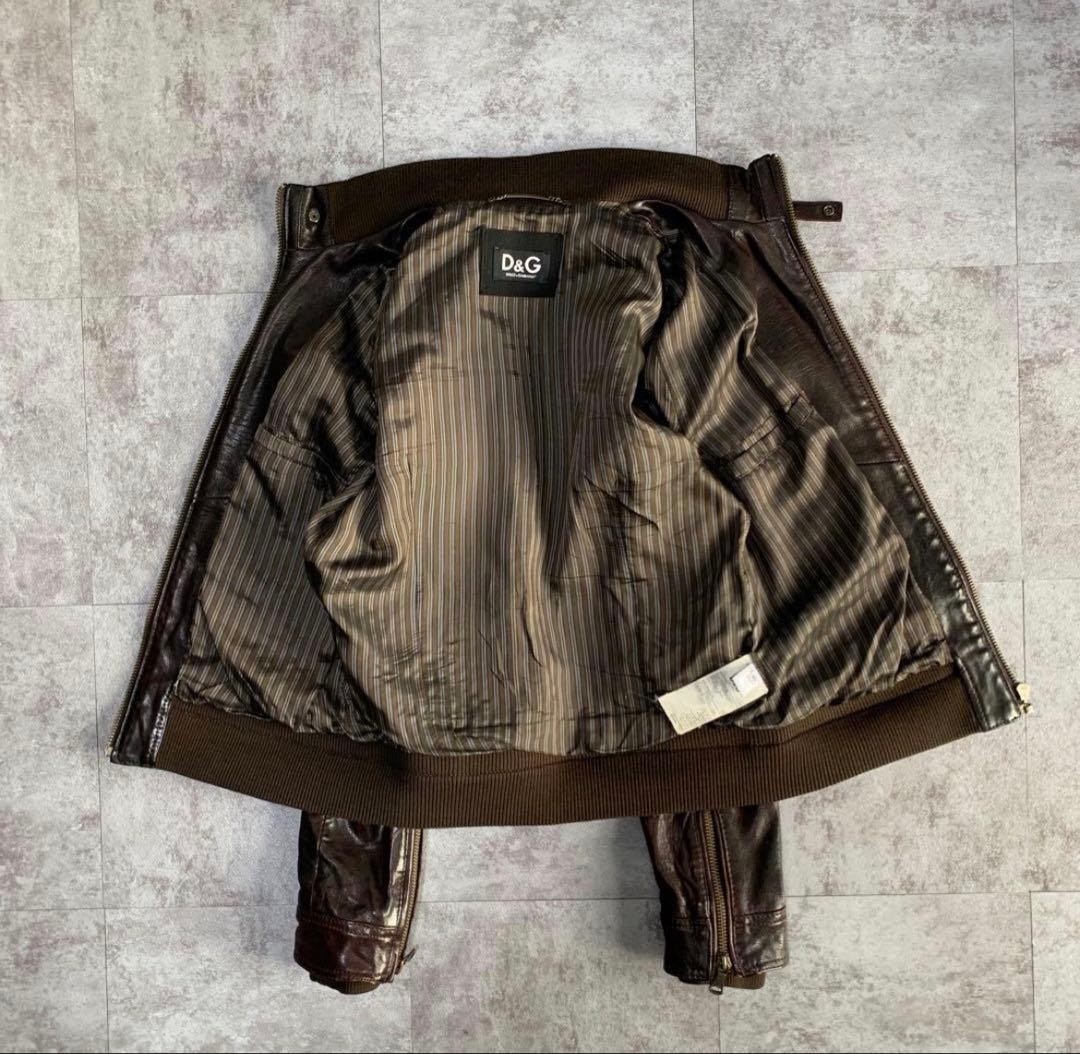 D&G Dolce & Gabbana Men's Brown Lambskin Leather Jacket Size 52 D&G Dolce & Gabbana Men's Brown Lambskin Leather Jacket Size 52