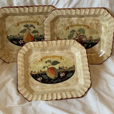 Vintage Keramik Due Torri 3 Obstplatten Apfel, Pflaume und Birnen handbemalt
