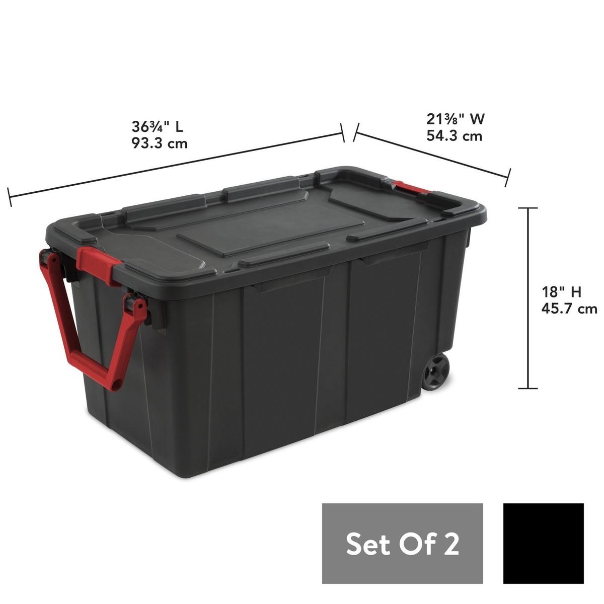 40 Gallon Storage Bin, Wheeled, Black, 2-Pack | eBay