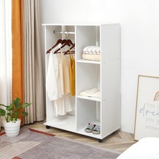 Open Wardrobe on Wheels with Clothes Rail and Storage Shelves