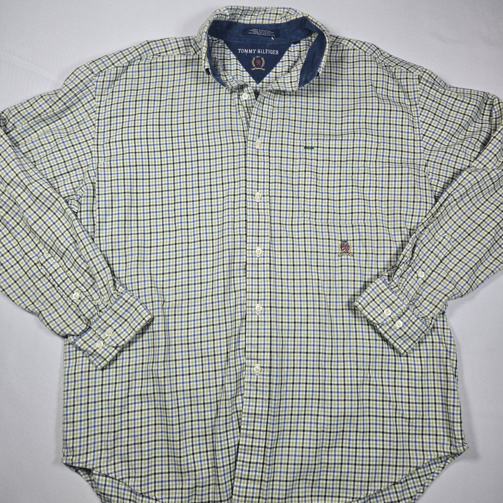 Vintage 90s XL Mens Tommy Hilfiger Button Down Shirt  Lion Crest Triangle Patch