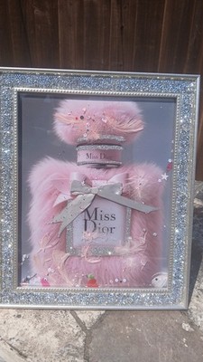 GESCHENK CRUSHED DIAMOND MODE KRISTALL GLITZER SILBER RAHMEN + DRUCK ORNAMENT BLING