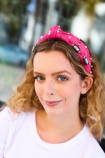 FUCHSIA STONE  GEM FOOTBALL EMBELLISHED TOP KNOT HEADBAND