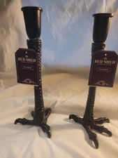 Cast iron claw foot candlestick candle holders Goth Halloween NWT 11"