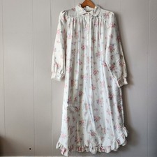 Vintage 1980s Fundamentals Petite Floral Nightgown Long Sleeve Lace Collar M