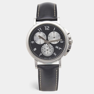 Montblanc Summit XL 7060 Black Dial Stainless Steel Leather Mens