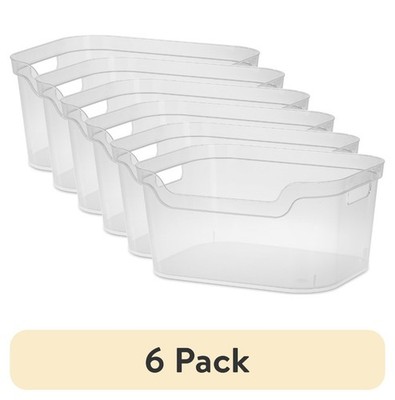 (6 pack)  Clear Plastic, Easy Access Bin with Scoop Front, Clear