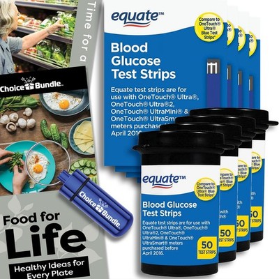 Equate Glucose Test Strips for OneTouch Ultra 4Pk (200ct) + Food Guide & Case
