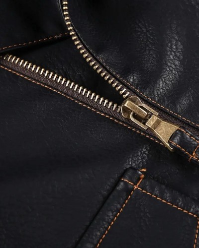 XXXL Mens Black Biker Jacket Classic Motorcycle Style Zipper Front - Picture 4 of 9