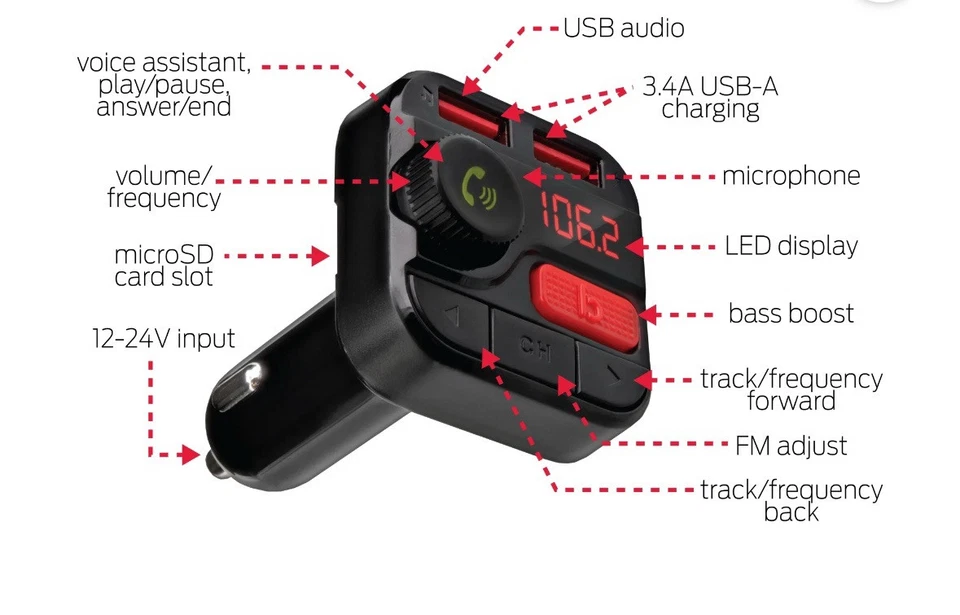 Monster LED Bluetooth FM Transmitter with 2 USB Ports, 3.4 Amp, 2 Charging Ports - Image 4 of 4